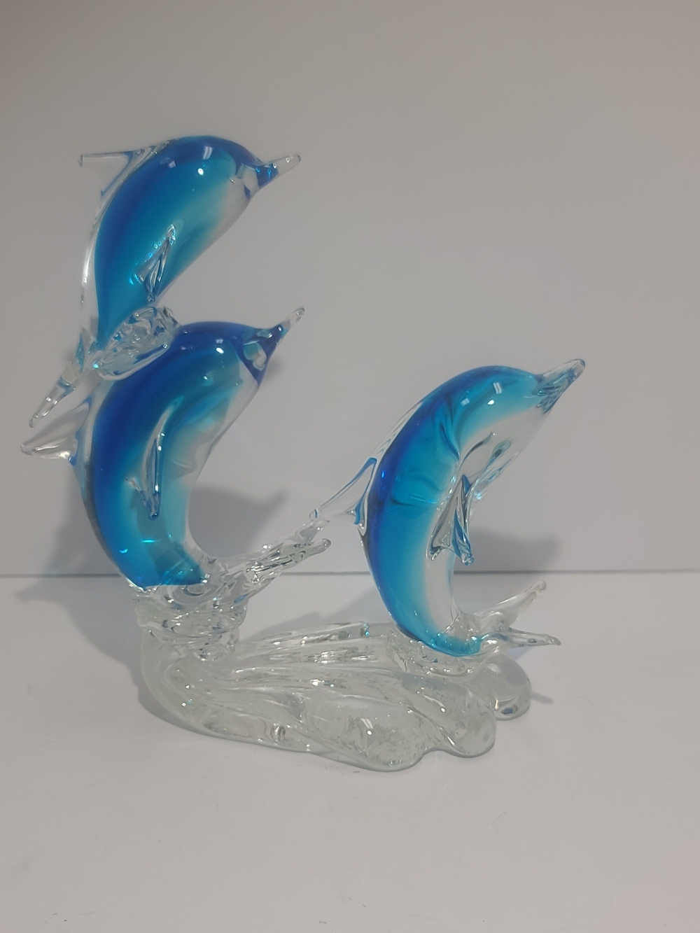 Blue Glass Dolphin Sculpture - Decorative Home Art